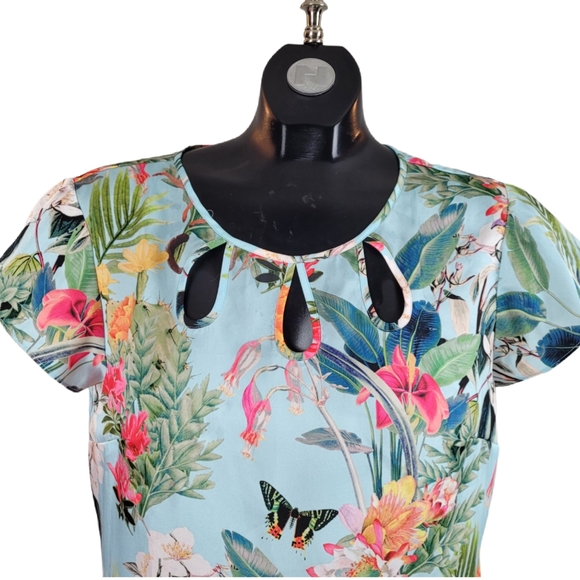 RSVP BY TALBOTS Blouse Blue Floral Tropical - Picture 6 of 8